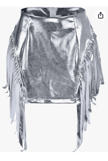 Silver Metallic Fringe Skirt