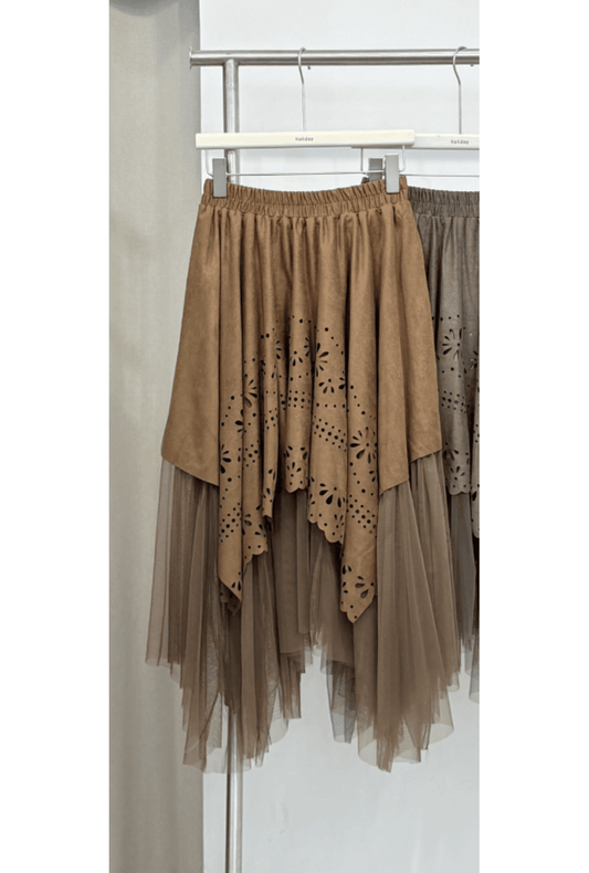 Tan Brown Boho Layered Tulle Skirt