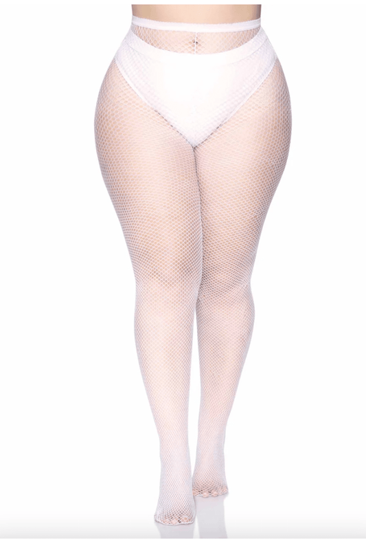 Plus Size White Fishnet Pantyhose