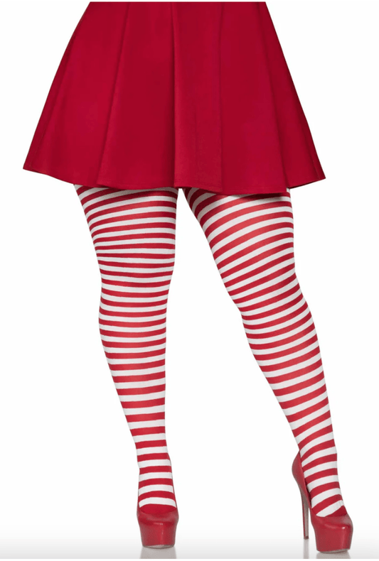 Plus Size Red and White Striped Pantyhose