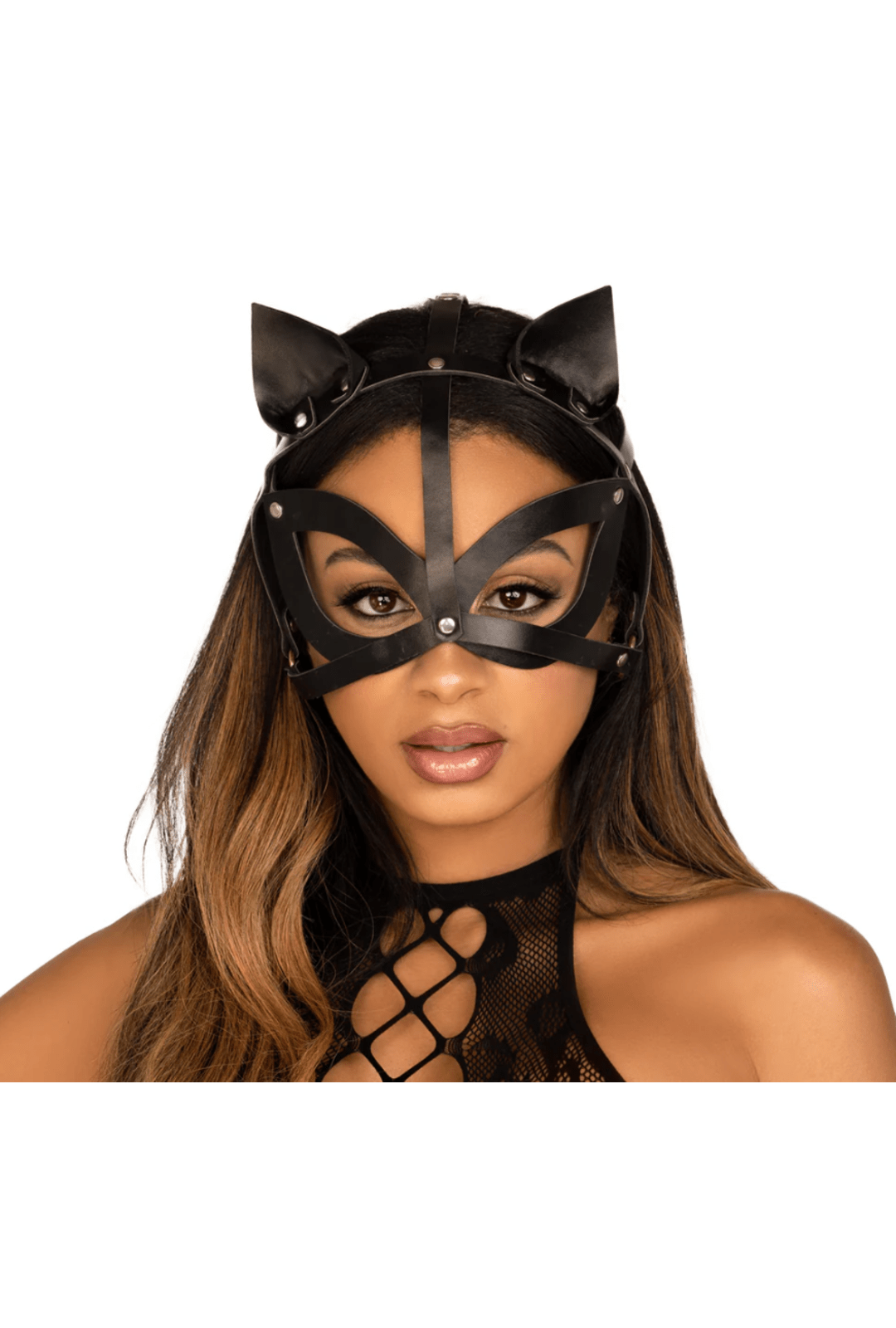 Vegan Leather Studded Cat Mask