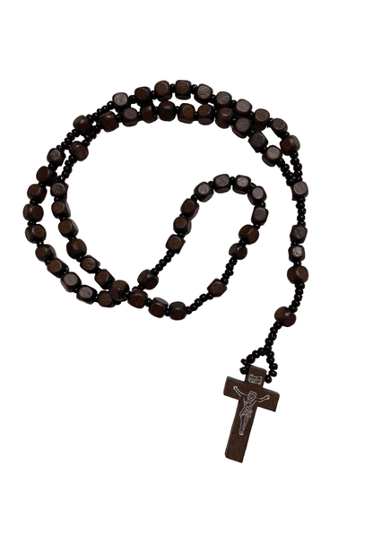 Dark Brown Beaded Crucifix Necklace