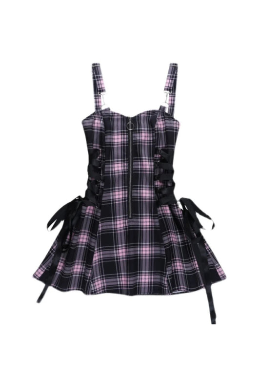 Pink and White Punk Plaid Dress