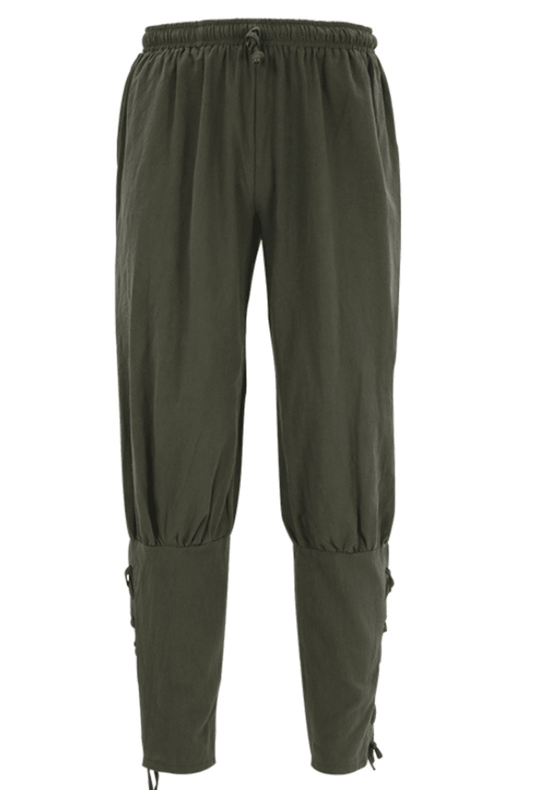 Mens Moss Green Lace-up Leg Pants