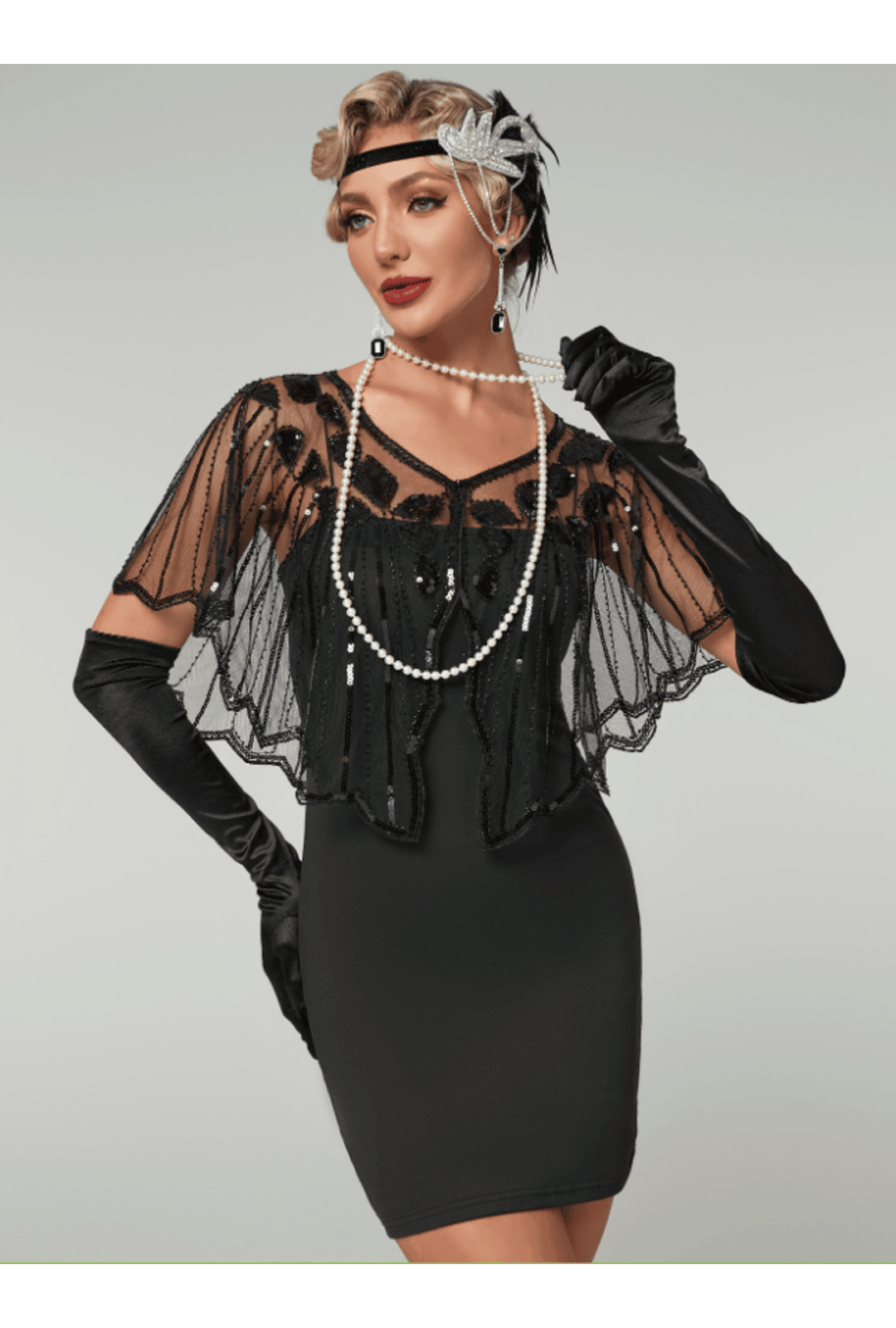 Black Sequin and Mesh Flapper Shawl