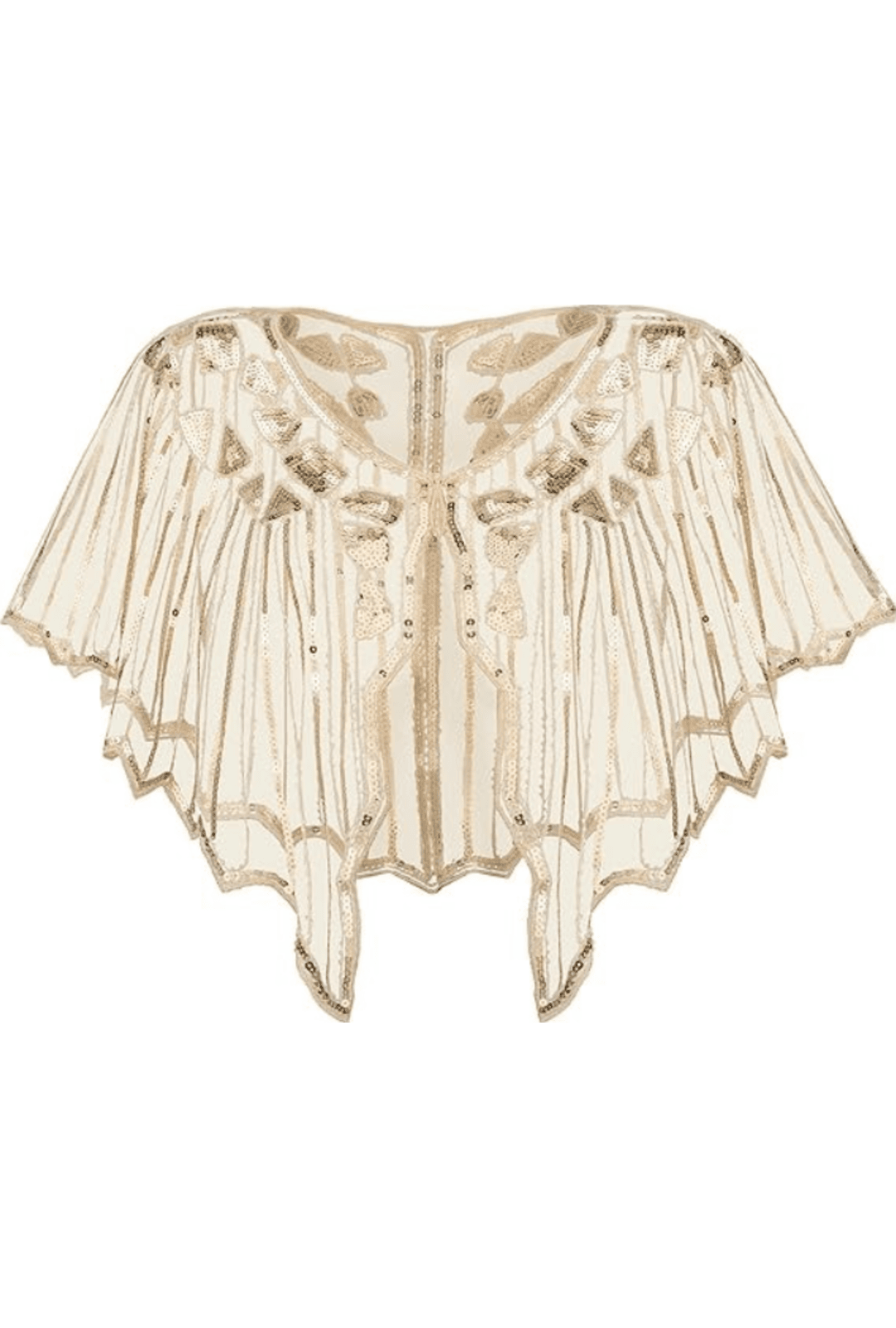 Cream Sequin and Mesh Flapper Shawl