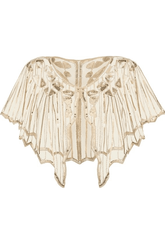 Cream Sequin and Mesh Flapper Shawl