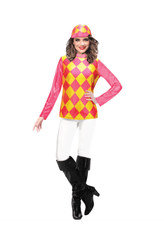 Pink and Yellow Ladies Jockey Costume