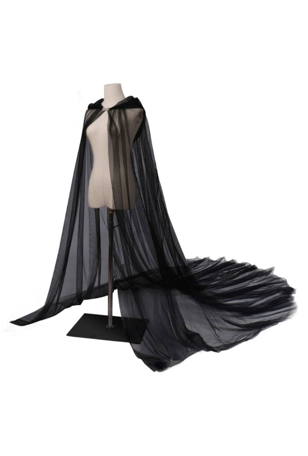 Black Tulle Hooded Cloak with Train