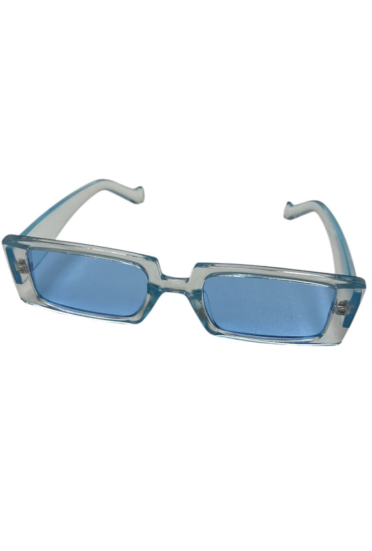 Transparent Blue, Rectangular Framed Sunglasses with Tinted Blue Lenses