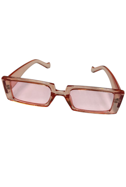 Transparent Pink Rectangular Framed Sunglasses with Pink Tinted Lenses