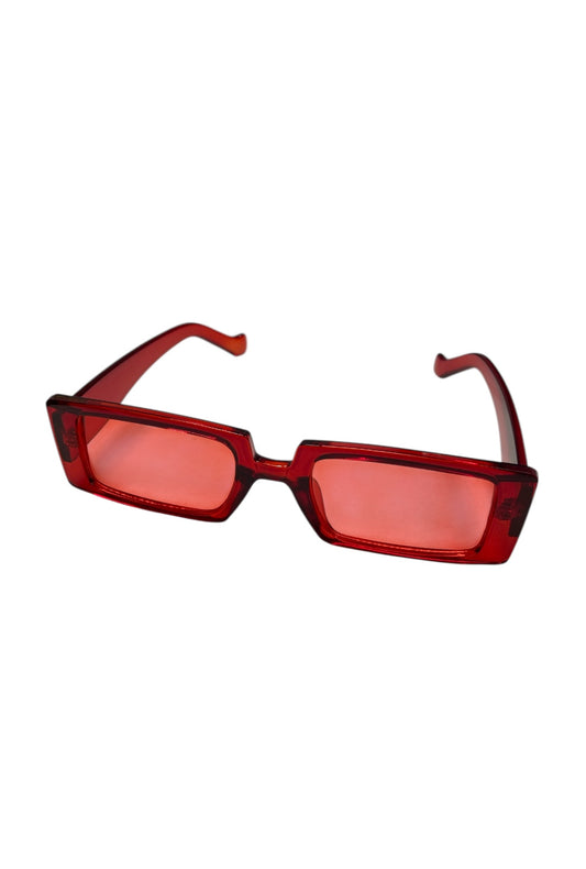 Transparent Red, Rectangular Framed Sunglasses with Red Tinted Lenses