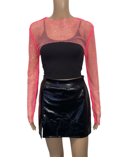 Neon Pink Crystal Ultra-Cropped Shrug Top