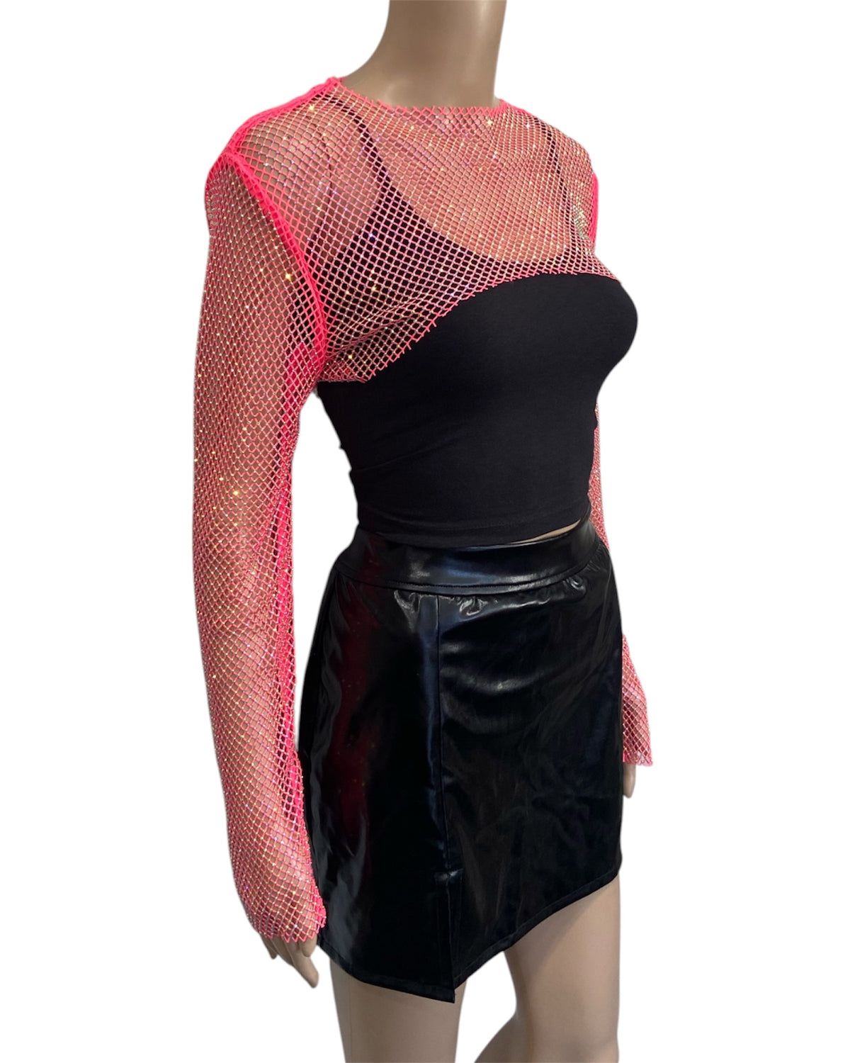 Neon Pink Crystal Ultra-Cropped Shrug Top