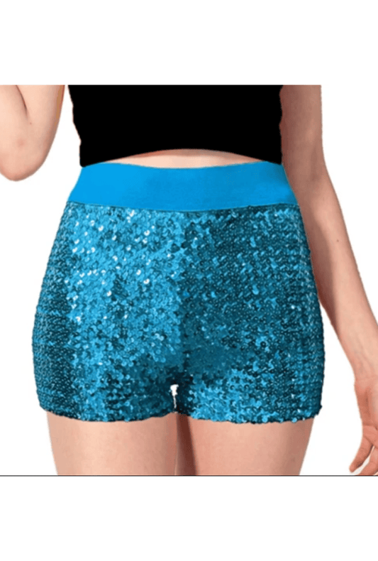 High Waisted Aqua Sequin Shorts