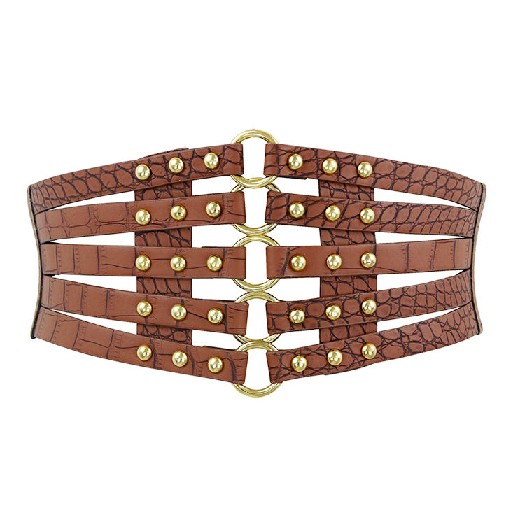 Brown Snakeskin Cincher Belt with Gold Hardware