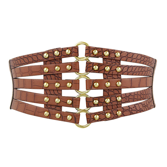 Brown Snakeskin Cincher Belt with Gold Hardware