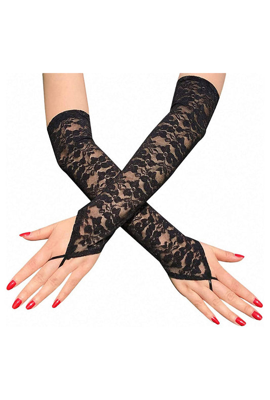 Black Fingerless Long Lace Gloves
