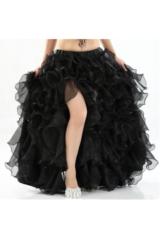 Black Belly Dance Split Scalloped Long Skirt