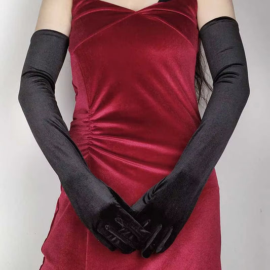 Extra Long Black Velvet Gloves