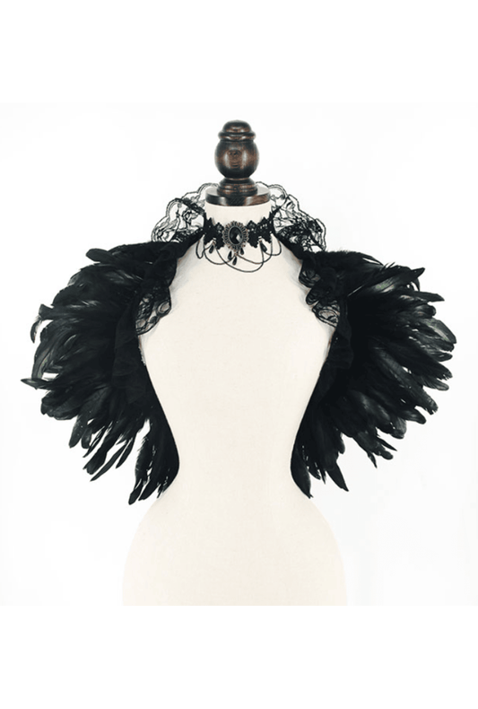 Victorian Gothic Black Feather Shawl