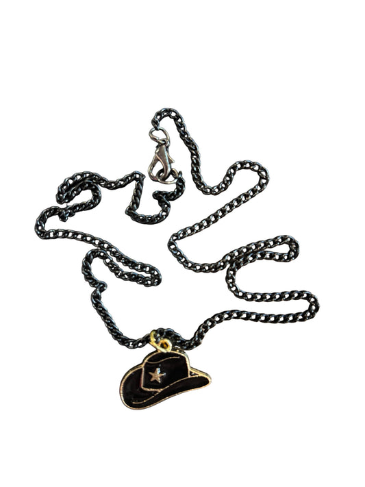 Black Cowboy Hat Necklace