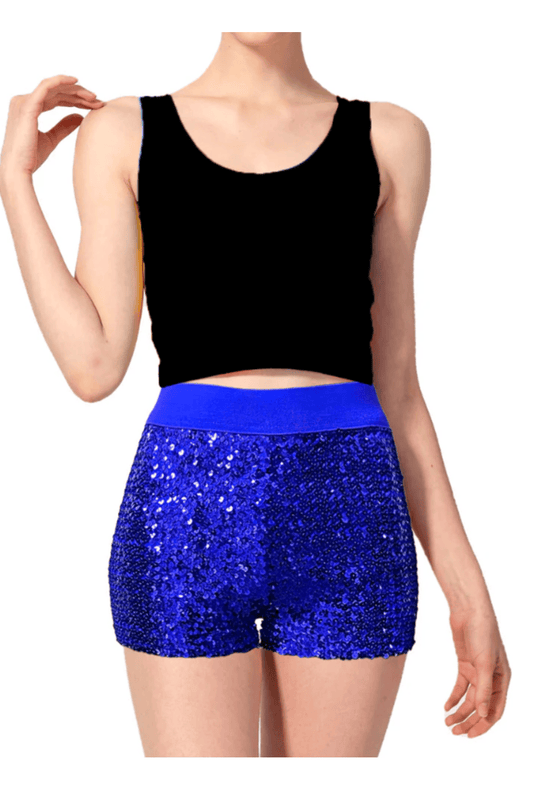 High Waisted Blue Sequin Shorts