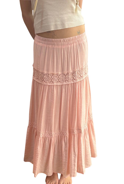 Pink Boho Skirt With Floral Detail