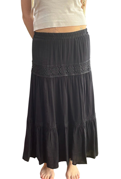 Black Boho Skirt With Floral Detail