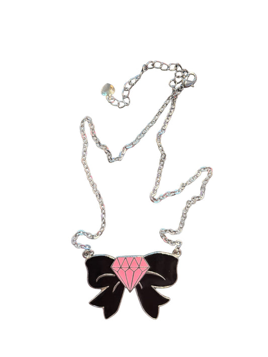Black Bow and Pink Diamond Necklace