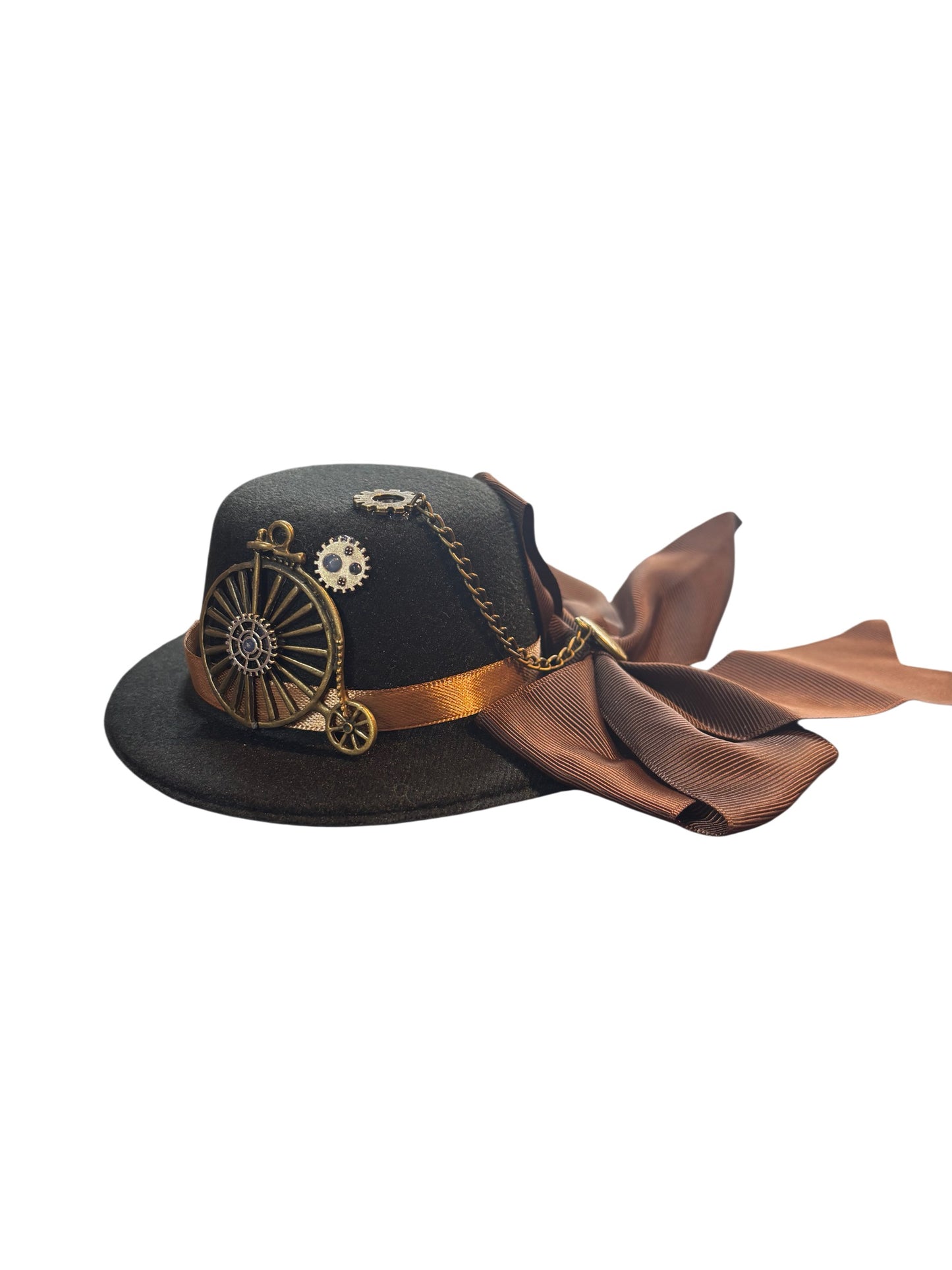 Black Mini Steampunk Hat With Large Brown Bow