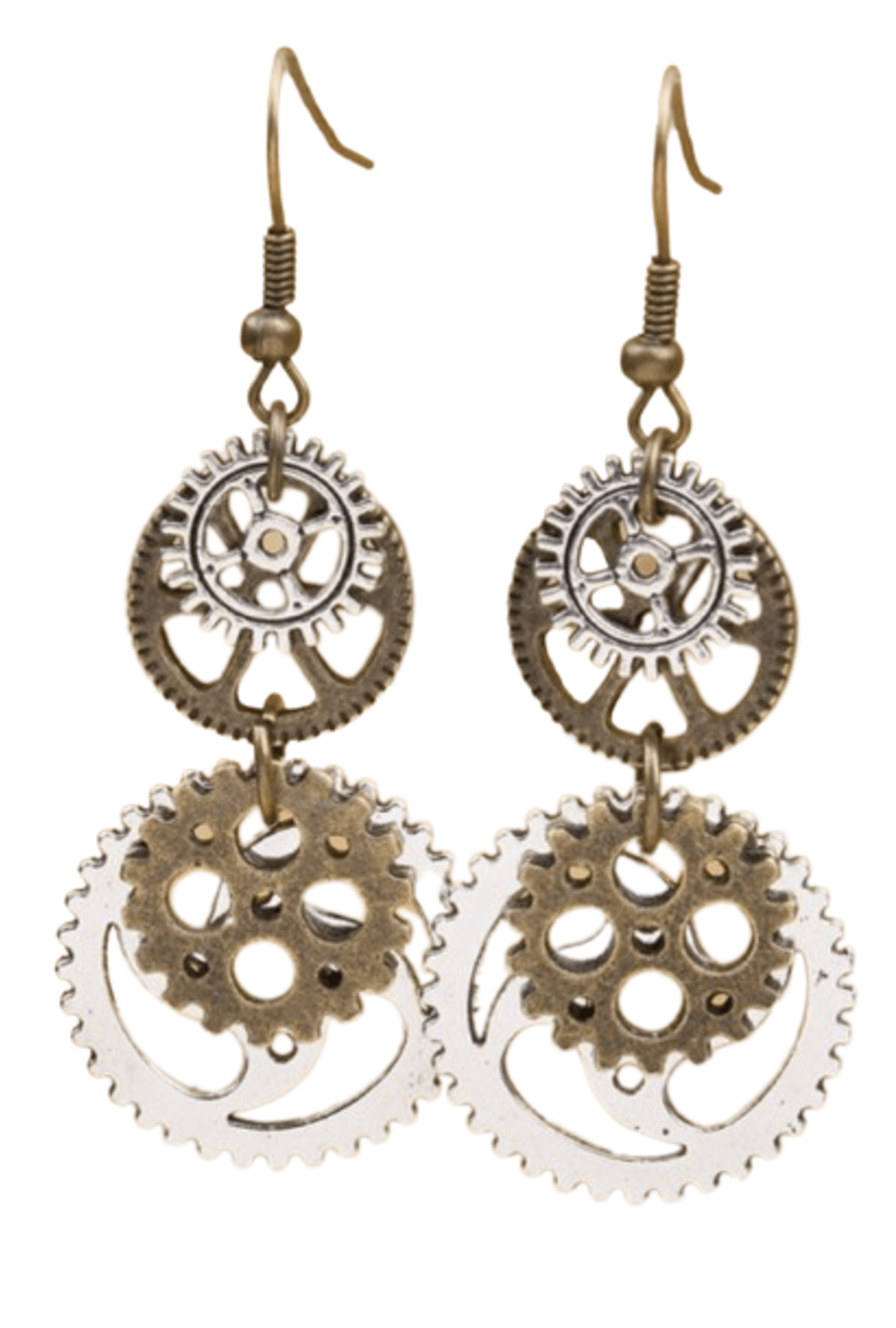 Steampunk Silver and Bronze Cog Earrings (P)