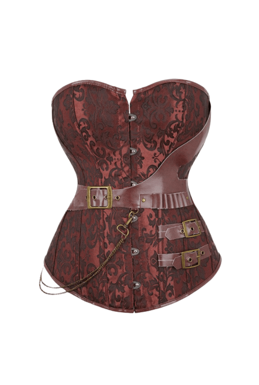 Brown Pirate Jacquard Corset With Chain