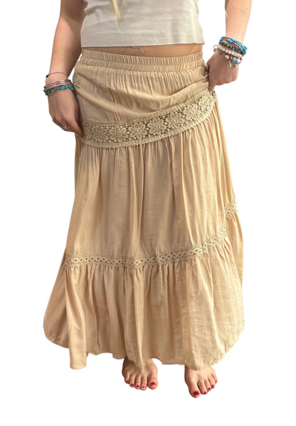 Light Brown Boho Skirt With Floral Detail
