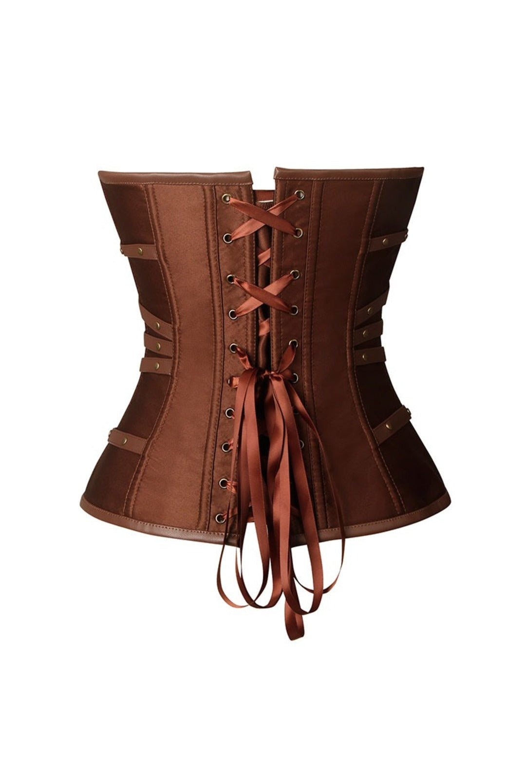 Brown Leather and Satin Buckle Corset with Zip Front