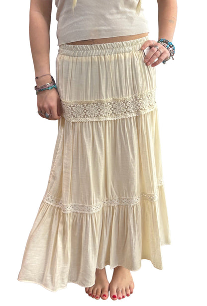 Cream Boho Skirt With Floral Detail