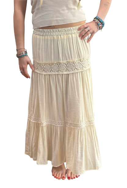 Cream Boho Skirt With Floral Detail