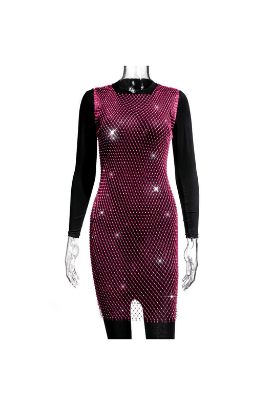 Hot Pink Rhinestone Fishnet Dress