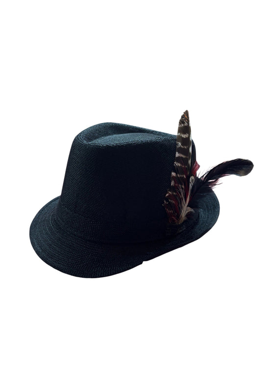 Black Oktoberfest Hat with Brown And Red Feathers