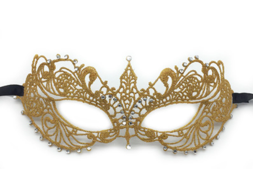 Gold with Silver Rhinestones Lace Mask
