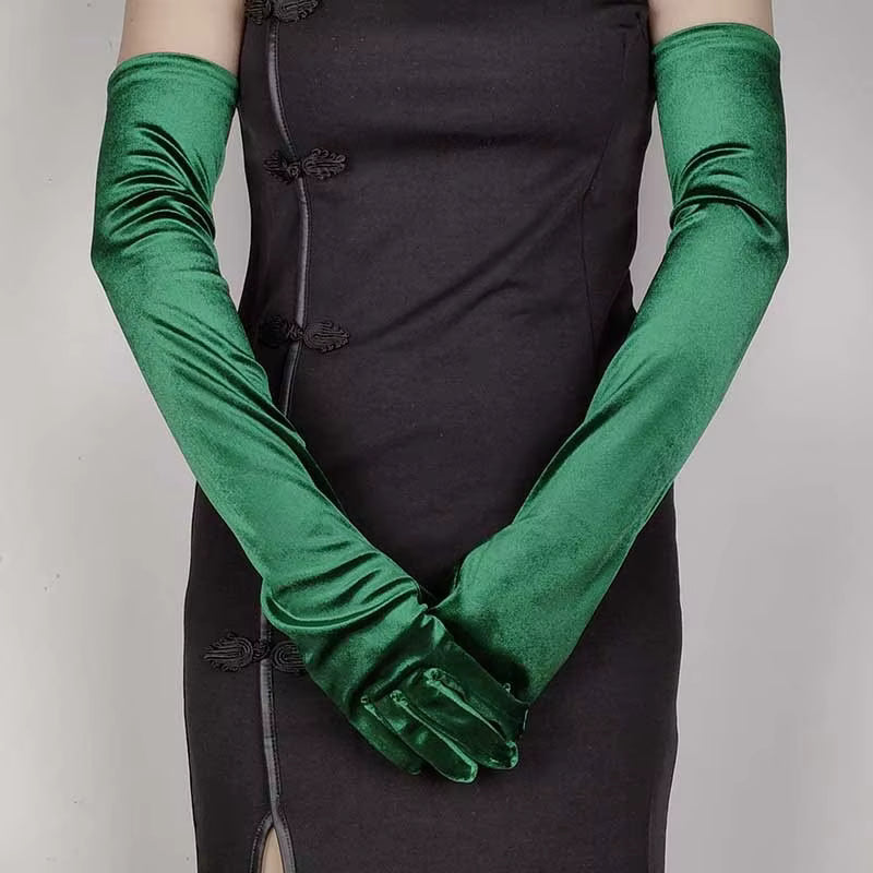 Extra Long Green Velvet Gloves