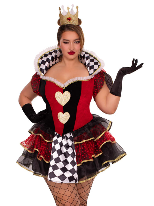 Plus Size Deluxe Queen of Hearts Mini Dress Costume