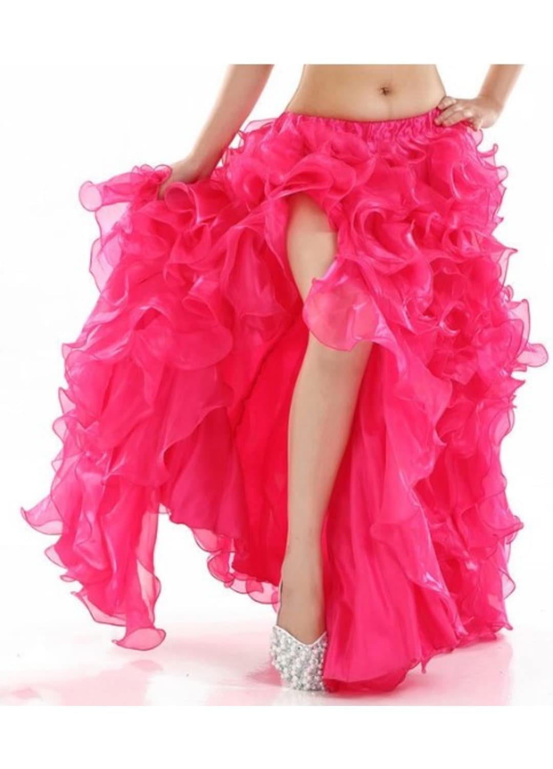 Hot Pink Belly Dance Split Scalloped Long Skirt