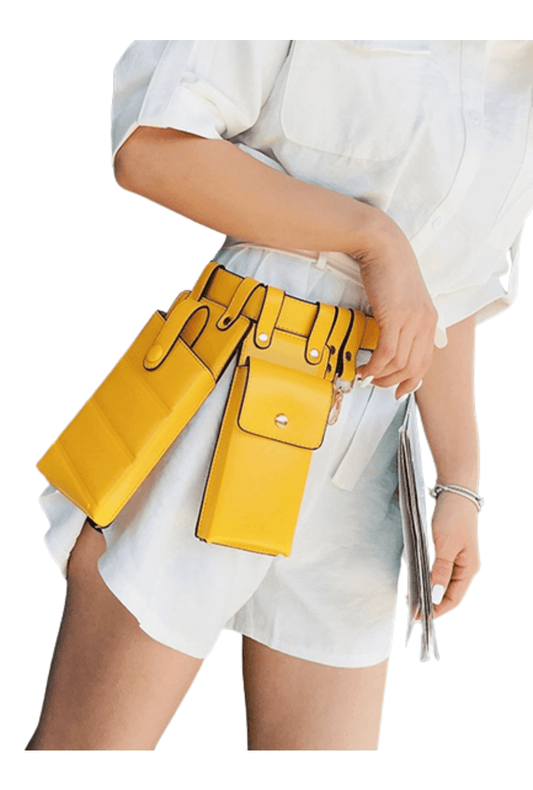 Mustard Yellow Leather Twin Pouch Belt