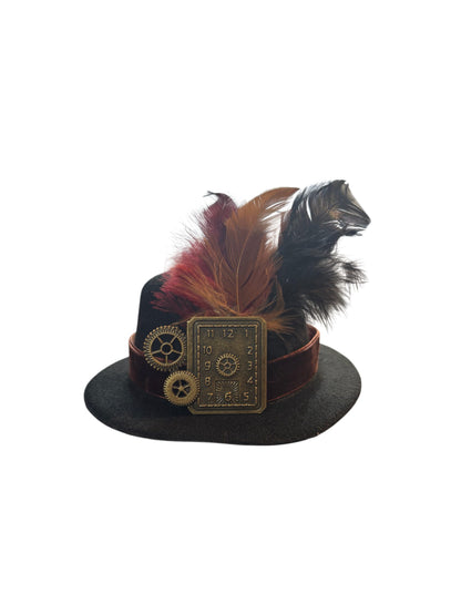 Black Steampunk Mini Hat With Clock