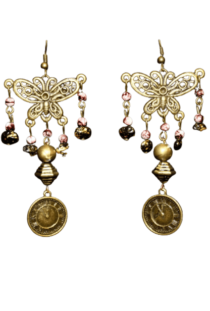 Steampunk Bronze Butterfly Cog Earrings