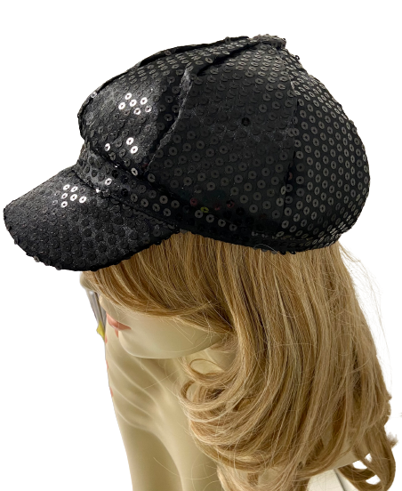 Black Sequin Newsboy Cap