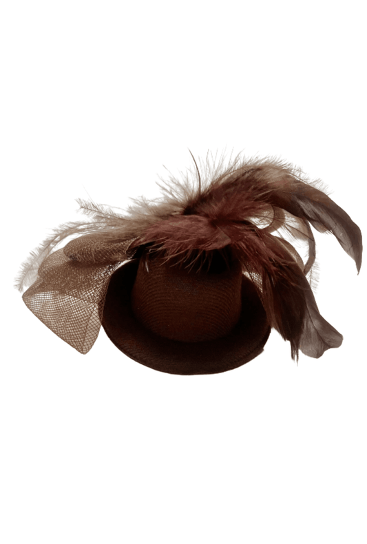 Mini Steampunk Brown Hat Clip with Feathers