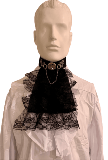 Black Steampunk Jabot Collar with Silver Cogs