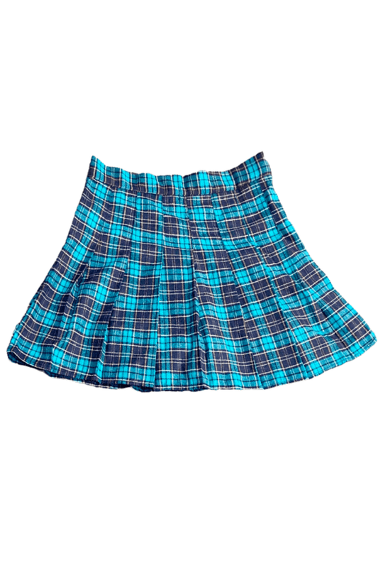 Teal and Navy Blue Plaid Flannelette School Skirt